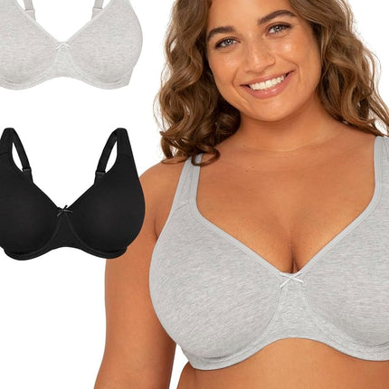 Fruit of the Loom Women's Reggiseno Senza Ferretto Sfoderato in Morbido Cotone Beyond Taglie Forti Full Coverage Bra, Opaque, Sand/Black Tone, 40F (Pack of 2)