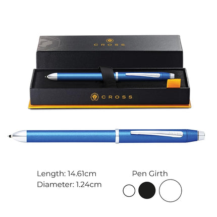 Bolígrafo multifunción CROSS Tech3+ azul metálico con puntero incl. caja de regalo prémium – Bolígrafo y portaminas recargable