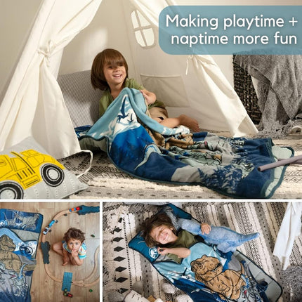 Alfombra para siesta para niños pequeños de Jurassic World de 24"(An) x 45"(L) con almohada y manta, perfecta para preescolar, guardería y viajes (producto 100% oficial con licencia)