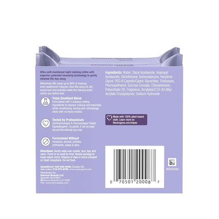 Neutrogena Makeup Remover Night Calming Cleansing Towelettes, Disposable Nighttime Face Wipes to Remove Dirt, Oil & Makeup, 25 ct, Twin Pack