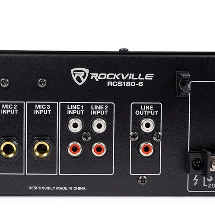 Rockville RCS180-6 180 Watt 6 Zone 70V Commercial/Restaurant Amplifier/Bluetooth