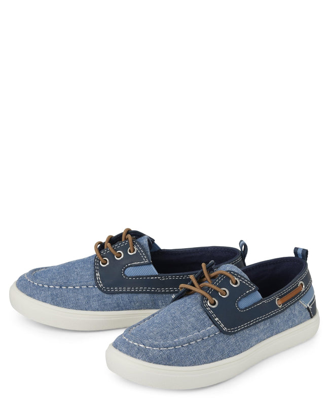 The Children's Place Boy's Slip on Boat Shoes, Navy/Navy, 4 Big Kid