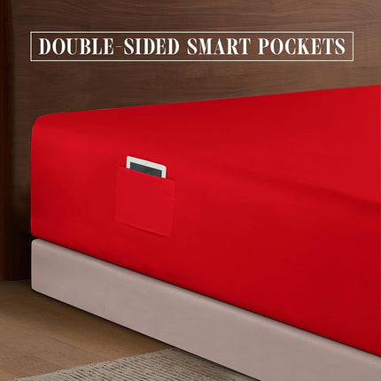Elegant Comfort 1500 Premium Hotel Quality 18-24 Inches Deep - Extra Deep Pocket Single Fitted Sheet for High Mattress, Luxury and Softest, Smart Pocket - Wrinkle Free, California King, Red