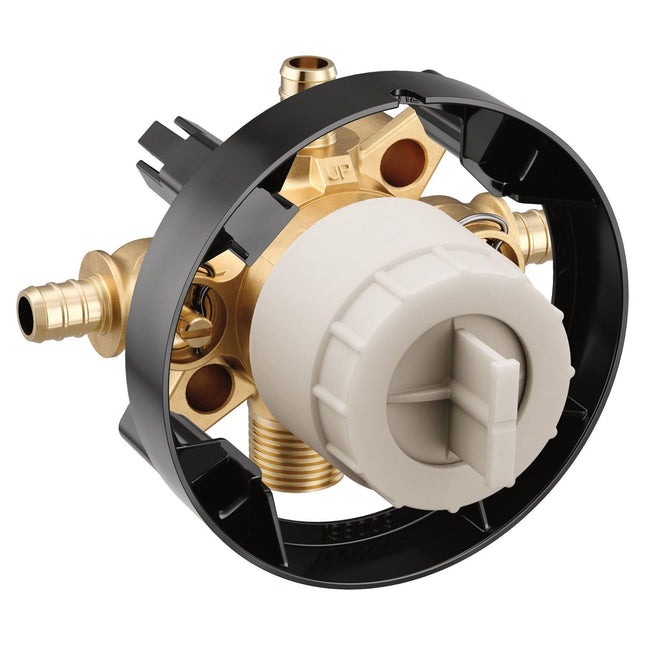 Moen U140XS M-CORE 3-Series 4 Port Tub and Shower Pre-Fabricated Mixing Valve with Crimp Ring PEX Connections and Stops, or Unfinished