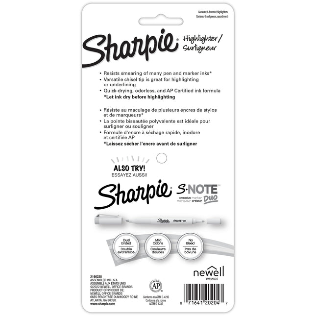 SHARPIE® Accent Pocket Highlighters, Chisel Tip, Assorted Barrels, Assorted Mild Pastel Ink, Pack Of 6 Highlighters