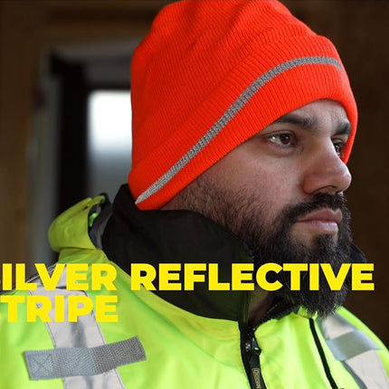 OccuNomix LUX-KCR-Y Knitted Reflective Beanie, High-Vis Yellow, Reflective Stripe, One Size