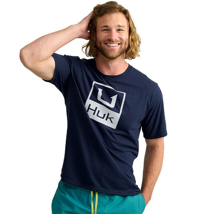 HUK Mens Performance Fishing Logo Tee, Short Sleeve, Quick-Dry, Stacked Logo - Naval Academy, Small