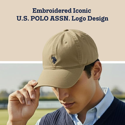 U.S. Polo Assn. Men's U.s Polo Assn. Cotton Adjustable Curved Brim With Embroidered Small Pony Logo Baseball Cap, Beige, One Size UK