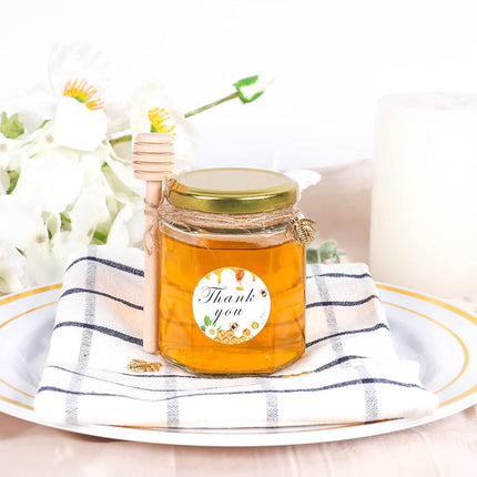 6oz Glass Small Jars with Lids 30Pack, AuroTrends Honey in Bulk for Baby Shower Favors/Wedding Favors -Small Canning Wooden Dippers/Bee Charms/Stickers/Jute Twine (6fl.oz-30Pack) Gold