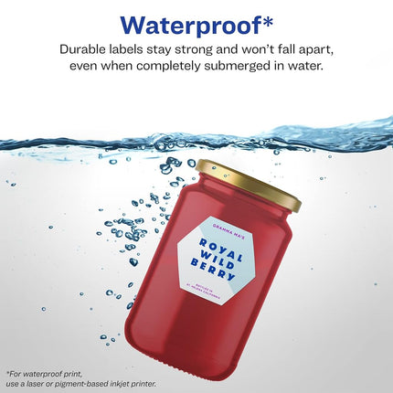 Avery Durable Waterproof Hexagon Labels with Sure Feed, 1-1/2" x 1-47/54", 500 Oil and Tear-Resistant Waterproof Labels, Print-to-The-Edge, Laser/Pigment-Based Inkjet Printable Labels