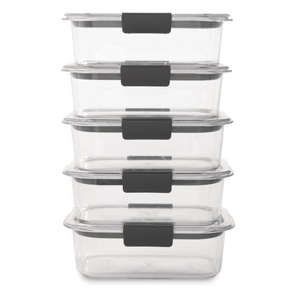 Recipientes para Alimentos Rubbermaid Brilliance de 10 Piezas con Tapas para Almuerzo, Preparación de Comidas y Sobras, Aptos para Lavavajillas, 3.2 Tazas, Transparente/Gris