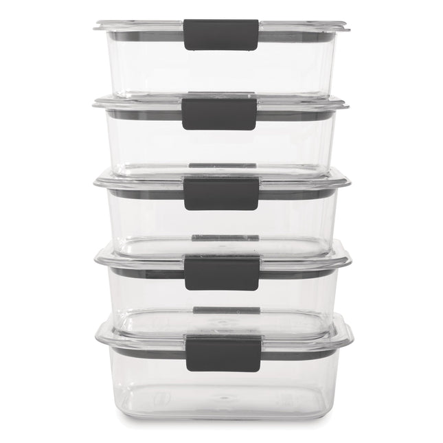 Rubbermaid 10-Piece Brilliance Food Storage Containers with Lids for Lunch, Meal Prep, and Leftovers, Dishwasher Safe, 3.2-Cup, Clear/Grey
