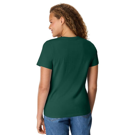 Hanes Women's Perfect V Neck Ring Spun Cotton Short Sleeve T-Shirt, Deep Forest Pack of 1, M