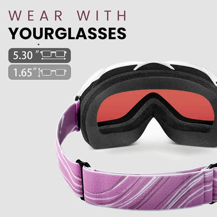 OutdoorMaster Ski Goggles OTG - Over Glasses Ski/Snowboard Goggles for Men, Women & Youth - 100% UV Protection (Whiteframe Pinklens VLT12%)