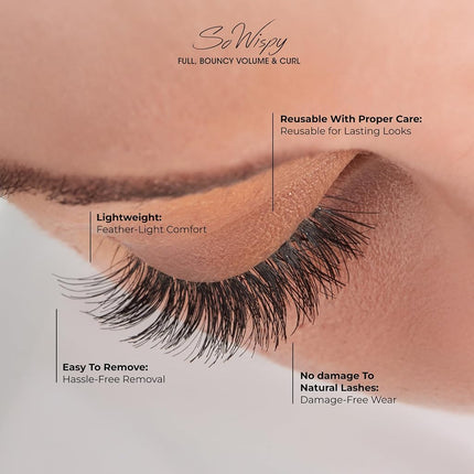 KISS So Wispy False Eyelashes Multipack in Style Pompadour, Volume & Curl Lash Extensions Look, Cruelty Free Synthetic Lashes, Crisscross Pattern, Reusable and contact lens friendly, 5-Pair