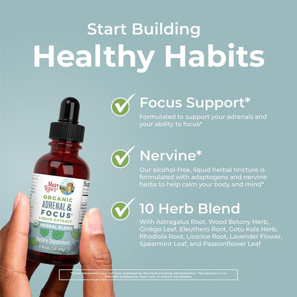 Adrenal Support & Focus Supplement by MaryRuth's | Adrenal Supplements Help The Body Manage Stressors & Improve Focus | Nootropic Adrenal Complex with Astragalus Root, Gingko Leaf, Wood Betony Herb