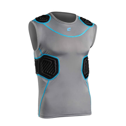 Champro Men's Bull Rush Football Compression Shirt with Integrated Pads Charcoal, Black