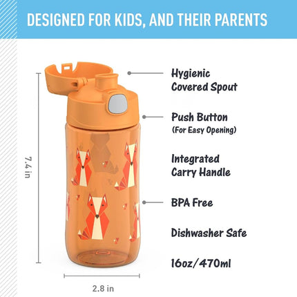 THERMOS 16oz Kids Plastic Water Bottle with Spout Lid, Fox Friends