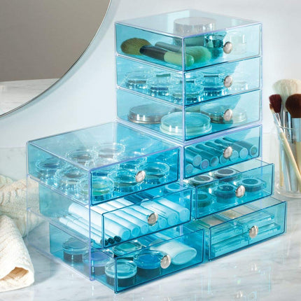InterDesign 3 Drawer Storage Organizer for Cosmetics, Makeup, Beauty Products and Office Supplies, Aqua