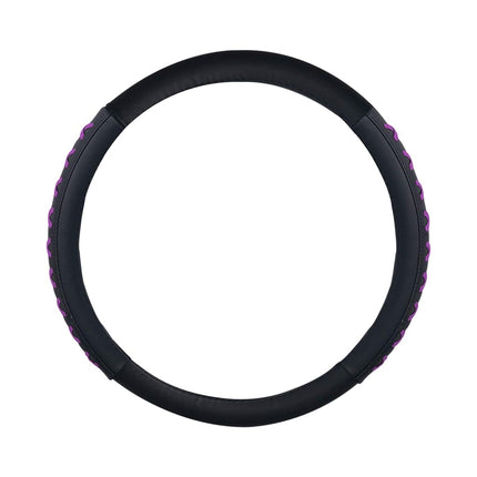 FH Group FH2022 Universal 15 Inch Purple Genuine Leather Steering Wheel Cover with Lace-Up Detailing