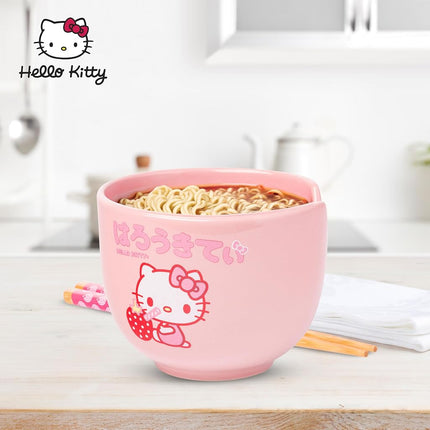 Silver Buffalo Hello Kitty Strawberry Milk 20oz Ceramic Ramen Bowl with Chopsticks