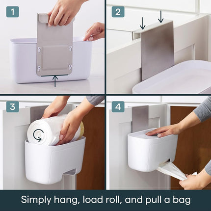 YouCopia DoorStash Garbage Bag Dispenser, Hanging Kitchen Cabinet Door Organizer with Removable Lid for Storage, Speckled White