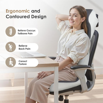 FLORICH Car Seat Cushion & Lumbar Support Pillow & Car Neck Pillow Ergonomic and 100% Memory Foam, Upgraded Larger and Breathable Car Seat Cushion & Back Support Pillow - Gray