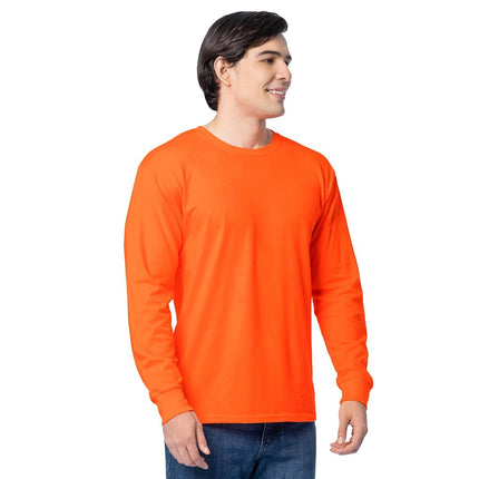 Fruit of the Loom Mens Eversoft Cotton Long Sleeve T Shirts, Breathable & Moisture Wicking with Odor Control, Long Sleeve - Safety Orange, XXXXL