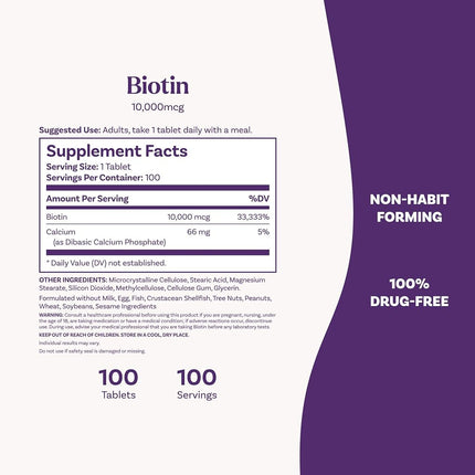 Natrol Biotin Maximum Strength Tablets, 10,000mcg , 100 Count