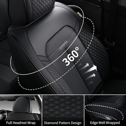FLORICH Fundas de Asiento de Cuero para Coche Juego Completo, Fundas de Asiento de Cuero Nappa Transpirables e Impermeables, Fundas de Asiento Gary, Cubierta Interior Automotriz Universal para Coches SUV Camionetas Sedanes - Café