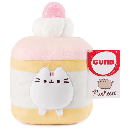 GUND Pusheen Strawberry Sponge Cake Plush, Squishy Toy, Collectible Plush Toy, Dessert Plush, Cat Stuffed Animal for Ages 8 and Up, Pink, 6”