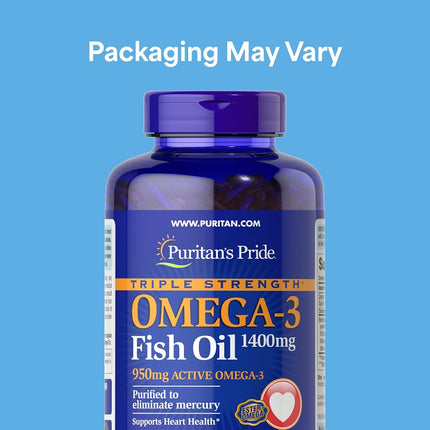 Puritans Pride Triple Strength Omega-3 Fish Oil 1360 Mg (950 Mg Active Omega-3), 240 Count
