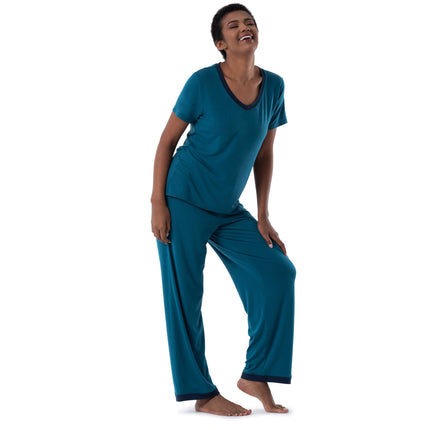 Fruit of the Loom Women's Short Sleeve Tee and Pant 2 Piece Sleep Pajama Set, Turquoise, L