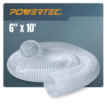 POWERTEC Color 70221 Dust Collection (6 Inch x 10 Feet) | Flexible Clear Vue Heavy Duty PVC Hose