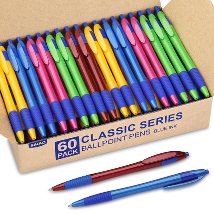 Sikao Ballpoint Pens Blue Pens 60 Pcs Grip Slim Pu