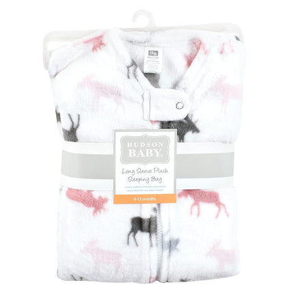 Saco de dormir, saco, manta de felpa unisex Hudson Baby, alce rosa de manga larga, 18-24 meses