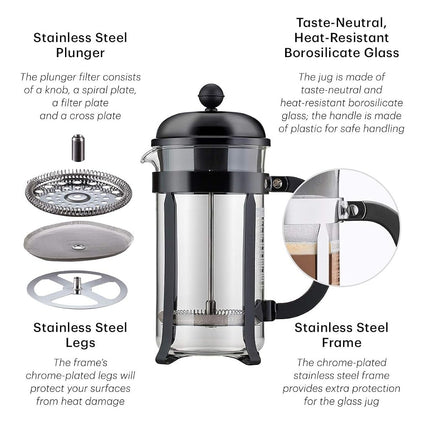 Bodum 34oz Chambord French Press Coffee Maker, High-Heat Borosilicate Glass, Stainless Steel, White – Made in Portugal