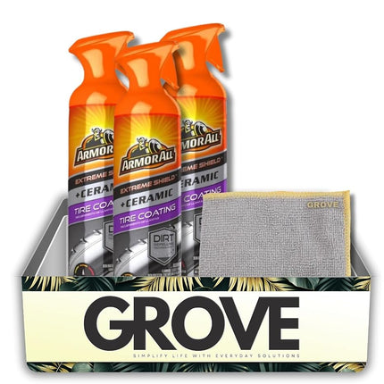 3x Tire Coating by Extreme Shield + Ceramic Aerosol 16 oz Bundle with Microfiber Cloth – Tire-Protectant Spray – Long-Lasting Tire Shine Spray – Repels Dirt & Grime – Gift Set (4 Items)