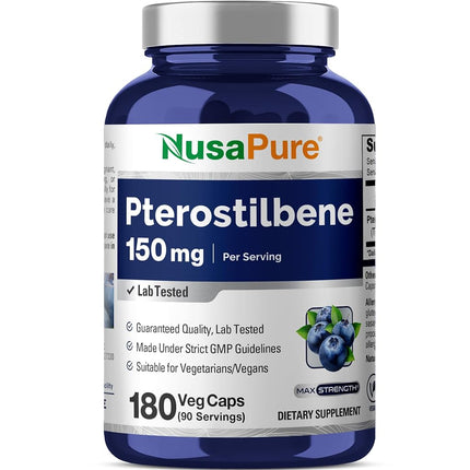 Pterostilbene 150mg 180 Veggie Caps (Non-GMO & Glu