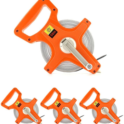 QWORK Open Reel Dual Sided Fiberglass Tape Measure, 4 Pack 1/2" x 164' Measures for Engineer, Orange