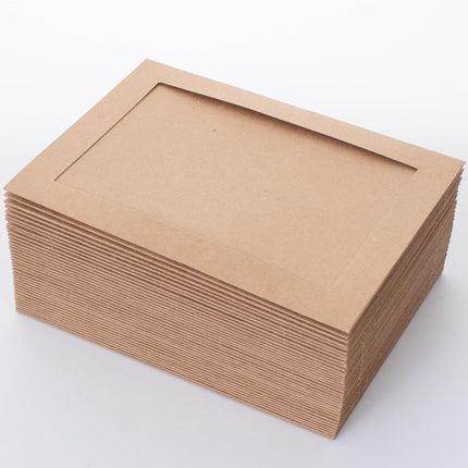 Litpoetic 100 Pack Photo Frame Cards with Envelopes 4x6 Paper Picture Frame Notecards Photo Card Holder for Back to Schook Teacher Appreciation Wedding Birthday Classroom DIY Craft,Kraft
