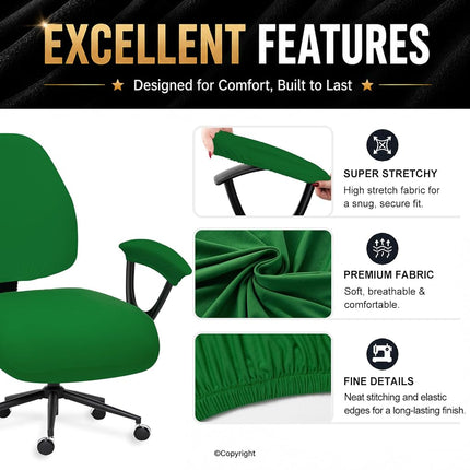 Stretchable Desk Office Chair Seat Covers with Armrest Covers - Universal Stretch Computer Chair Slipcover - Washable Rotating Backrest Coverings & Cushion Protectors for Dogs, Cats, Pets, Green