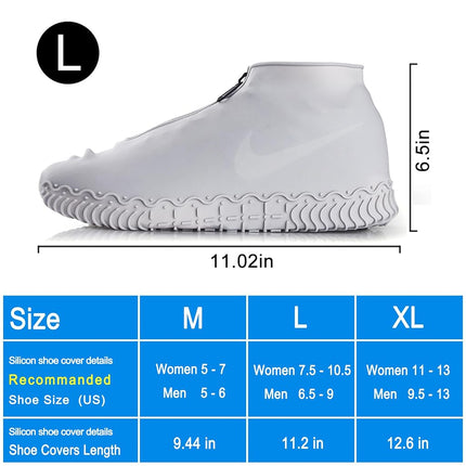 Shiwely Waterproof Shoe Covers, Silicone Reusable Shoe Cover Non-slip Durable Zipper Elastic Rain Cover Protection for Men Women (L (Women 8-12, Men 7-11), Grey)