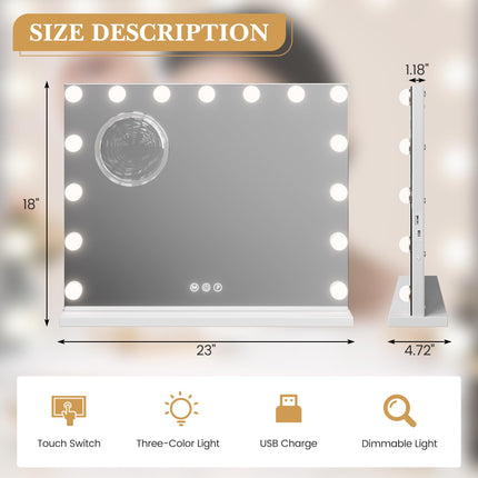 GAOMON 2024 New Vanity Mirror with Lights, Elegant Lighted Vanity Mirror, 15 LED Bulbs, 3 Light Settings, 3X Zoom Mirror - Detachable, Tabletop Design with Metal Frame, White (23" x 18")