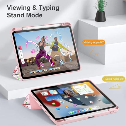 May Chen for iPad Pro 13 Inch Case M5 2025 / M4 2024, Built Pencil Holder & Clear Transparent Print Back Shell Slim Stand Shockproof Tablet Cover, Auto Wake/Sleep, Corgi Dog Stripes
