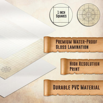Kit de inicio de mapa DND Melee Mats para el juego Dungeons & Dragons - 24" x 36", cuadrícula de terreno de batalla borrable en seco/húmedo - La mejor experiencia de juego de mesa con accesorios