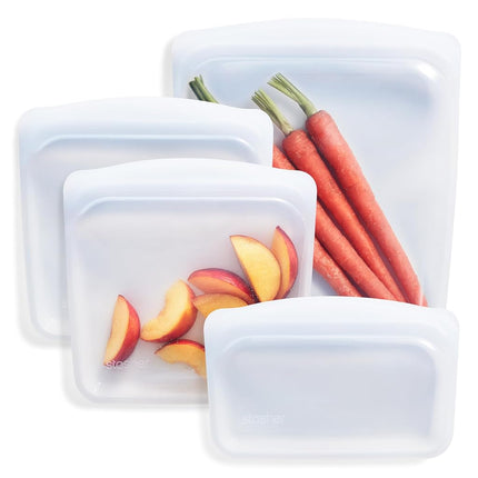 Stasher Platinum Silicone Food Grade Reusable Storage Bag, Clear (Bundle 4-Pack Small) | Reduce Single-Use Plastic | Cook, Store, Sous Vide, or Freeze | Leakproof, Dishwasher-Safe, Eco-Friendly