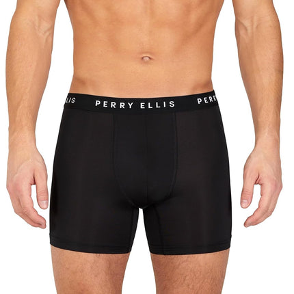 Perry Ellis Men's 6-pack Microfiber Boxer Briefs Soft Stretch Fabric With Supportive Fit, Black, L