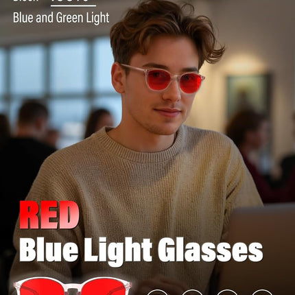Bloomoak 100% Red Lens Blue Green Light Blocking Glasses- Dual AR Coatings Sleep Glasses Before Bed - Anti Glare, Fatigue