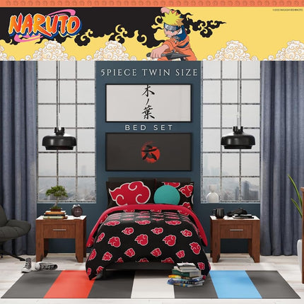 Franco Comforter and Sheet Set, Microfiber, Black-Naruto, 5 Piece Twin Size